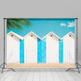 Aperturee - Aperturee Summer Beach Blue White Hut Palm Trees Photo Backdrop